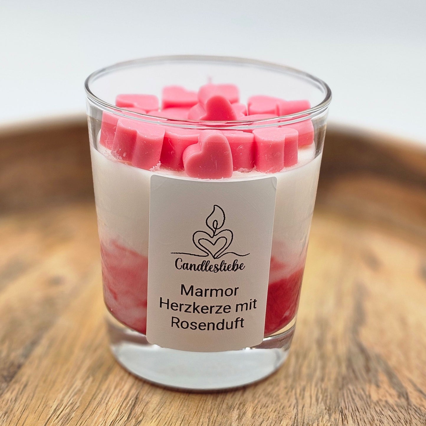 Marmor Herzkerze im Glas mit Rosenduft