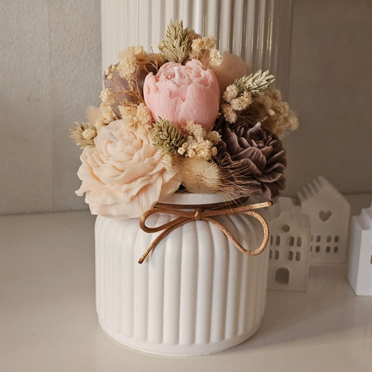 Kerzenstrauß Creme Braun Rosa mit Rosenduft