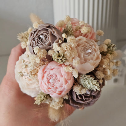 Kerzenstrauß Creme Braun Rosa mit Rosenduft
