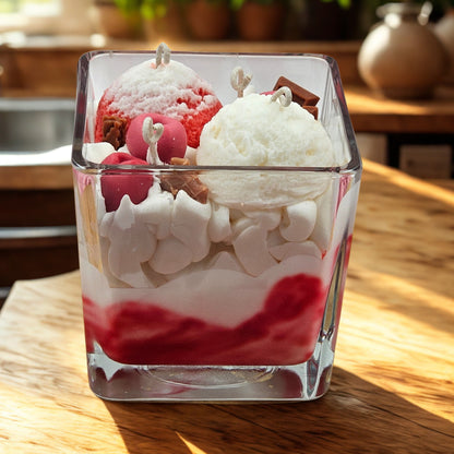 Eis-Dessertkerze mit Kirschen