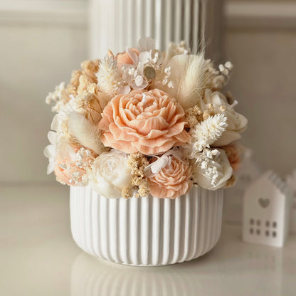 Kerzen-Blumenstrauß mit Duft in Weiß/Apricot