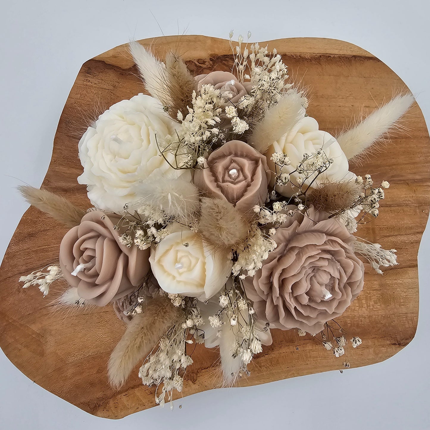 Kerzen-Blumenstrauß mit Duft in Weiß/Braun