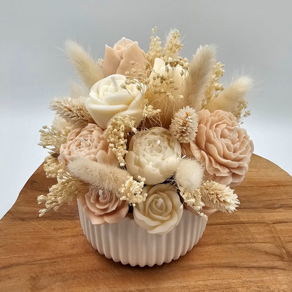 Kerzen-Blumenstrauß mit Duft in Weiß/Creme