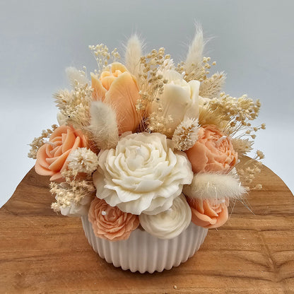 Kerzen-Blumenstrauß mit Duft in Weiß/Apricot