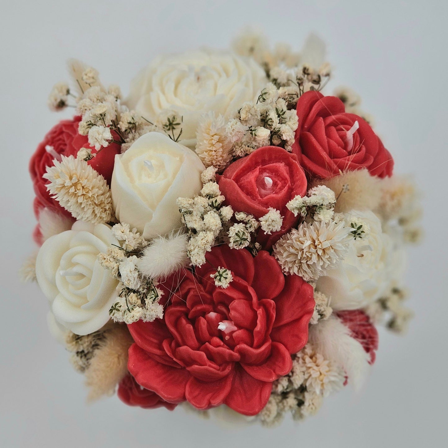 Kerzen-Blumenstrauß mit Duft in Weiß/Rot