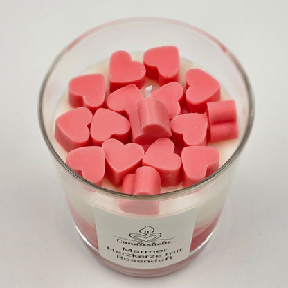 Marmor Herzkerze im Glas mit Rosenduft