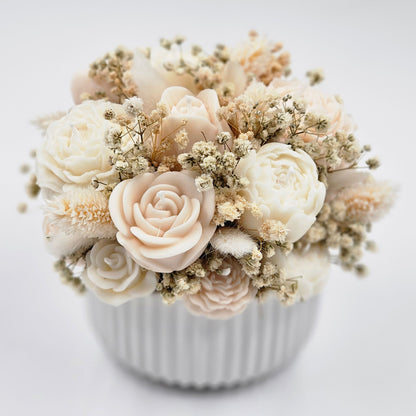 Kerzen-Blumenstrauß mit Duft in Weiß/Creme