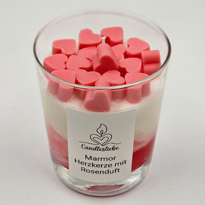 Marmor Herzkerze im Glas mit Rosenduft