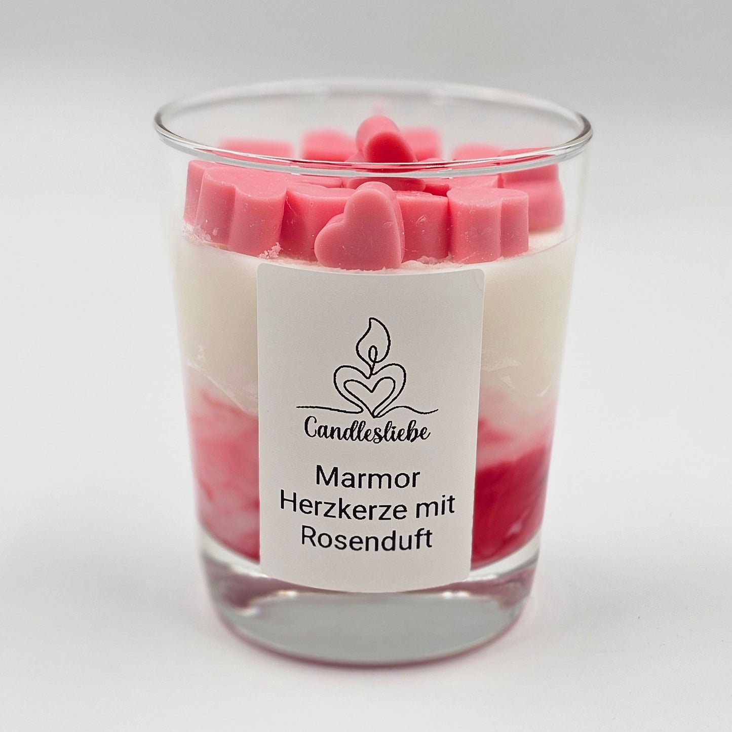 Marmor Herzkerze im Glas mit Rosenduft