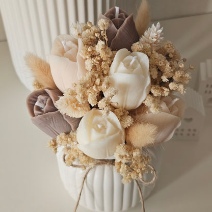 Handgemachter Tulpen Kerzenstrauß mit Rosenduft