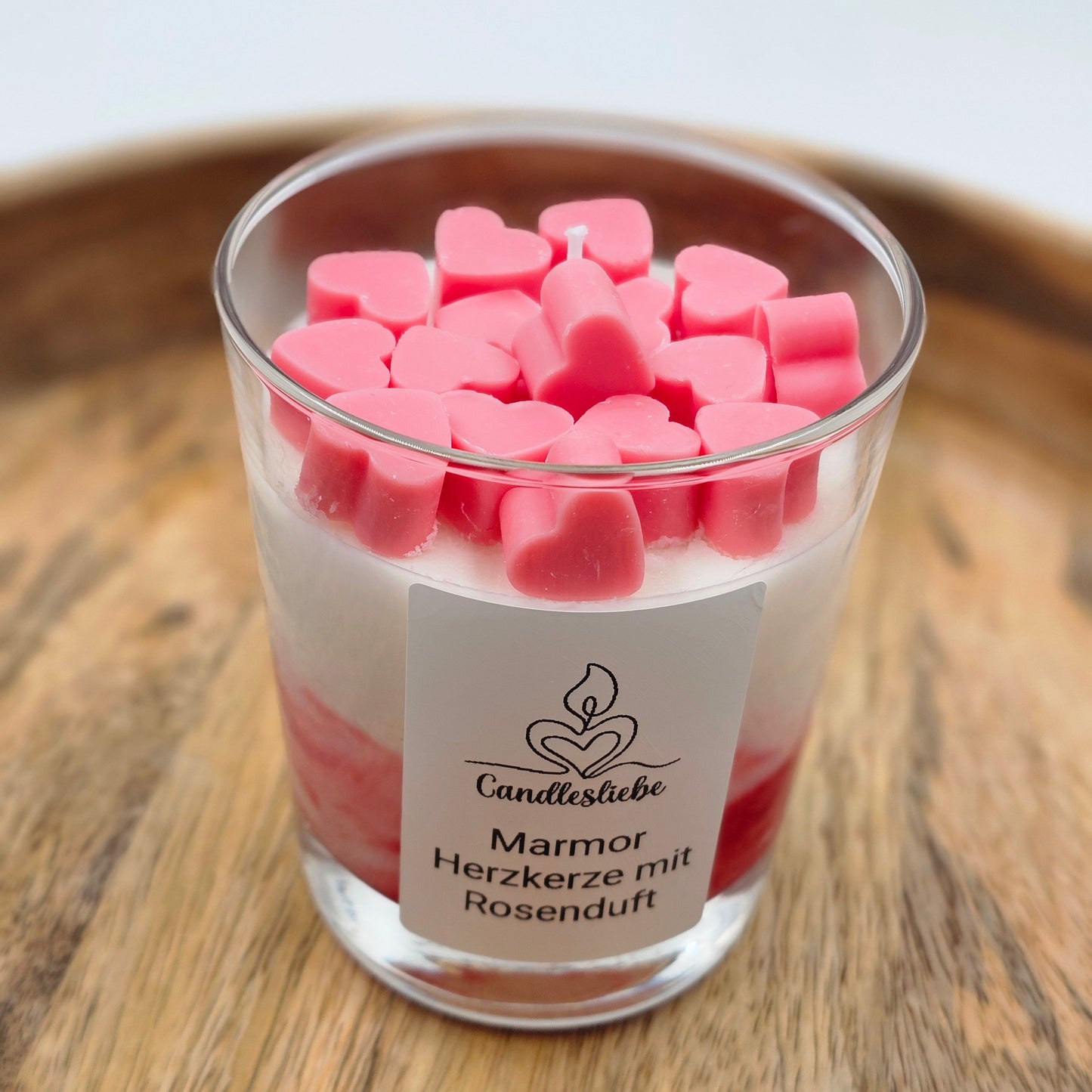 Marmor Herzkerze im Glas mit Rosenduft