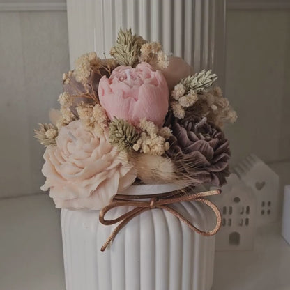Kerzenstrauß Creme Braun Rosa mit Rosenduft