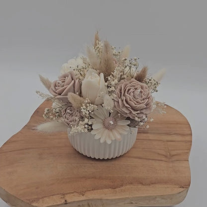 Kerzen-Blumenstrauß mit Duft in Weiß/Braun